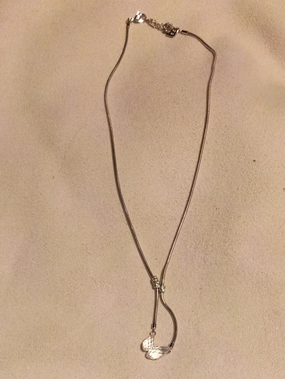 Swarovski Gillian Necklace, Y-Shaped, with two briolette-cut clear crystals.